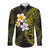 Hawaiian Hibiscus and Plumeria Polynesian Tribal Tattoo Long Sleeve Button Shirt Yellow Color