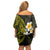 Hawaiian Hibiscus and Plumeria Polynesian Tribal Tattoo Off Shoulder Short Dress Yellow Color