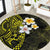 Hawaiian Hibiscus and Plumeria Polynesian Tribal Tattoo Round Carpet Yellow Color