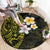 Hawaiian Hibiscus and Plumeria Polynesian Tribal Tattoo Round Carpet Yellow Color