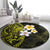 Hawaiian Hibiscus and Plumeria Polynesian Tribal Tattoo Round Carpet Yellow Color