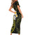 Hawaiian Hibiscus and Plumeria Polynesian Tribal Tattoo Short Sleeve Bodycon Dress Yellow Color