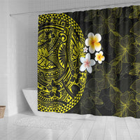 Hawaiian Hibiscus and Plumeria Polynesian Tribal Tattoo Shower Curtain Yellow Color
