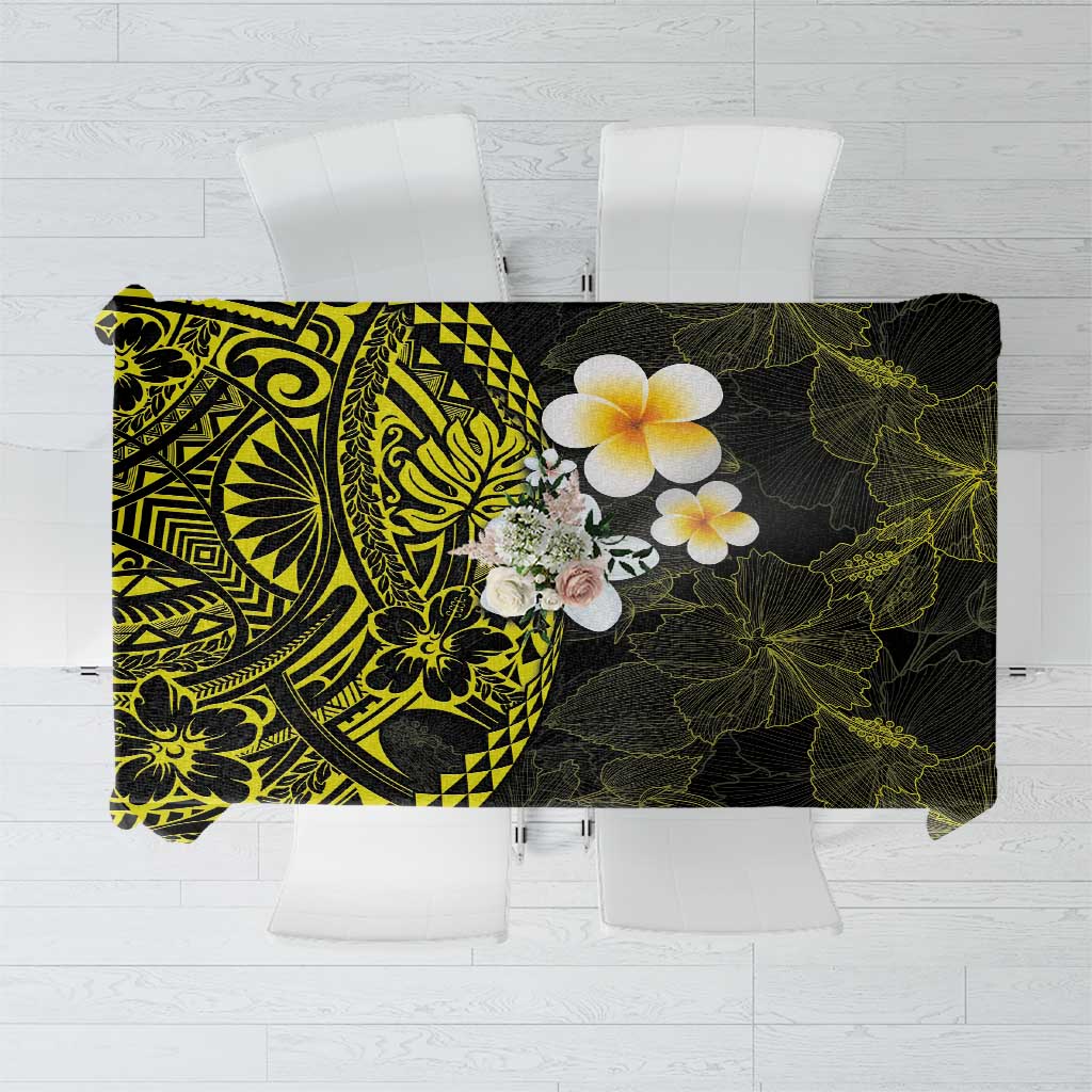 Hawaiian Hibiscus and Plumeria Polynesian Tribal Tattoo Tablecloth Yellow Color LT03 Yellow - Polynesian Pride