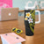 Hawaiian Hibiscus and Plumeria Polynesian Tribal Tattoo Tumbler With Handle Yellow Color