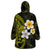 Hawaiian Hibiscus and Plumeria Polynesian Tribal Tattoo Wearable Blanket Hoodie Yellow Color