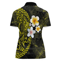 Hawaiian Hibiscus and Plumeria Polynesian Tribal Tattoo Women Polo Shirt Yellow Color