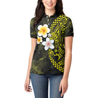 Hawaiian Hibiscus and Plumeria Polynesian Tribal Tattoo Women Polo Shirt Yellow Color