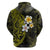 Hawaiian Hibiscus and Plumeria Polynesian Tribal Tattoo Zip Hoodie Yellow Color