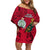 Niue Christmas Family Matching Off Shoulder Short Dress and Hawaiian Shirt Coat of Arms and Polynesian Tattoo Xmas Element Christmas Red Vibe LT03 Mom's Dress Red - Polynesian Pride