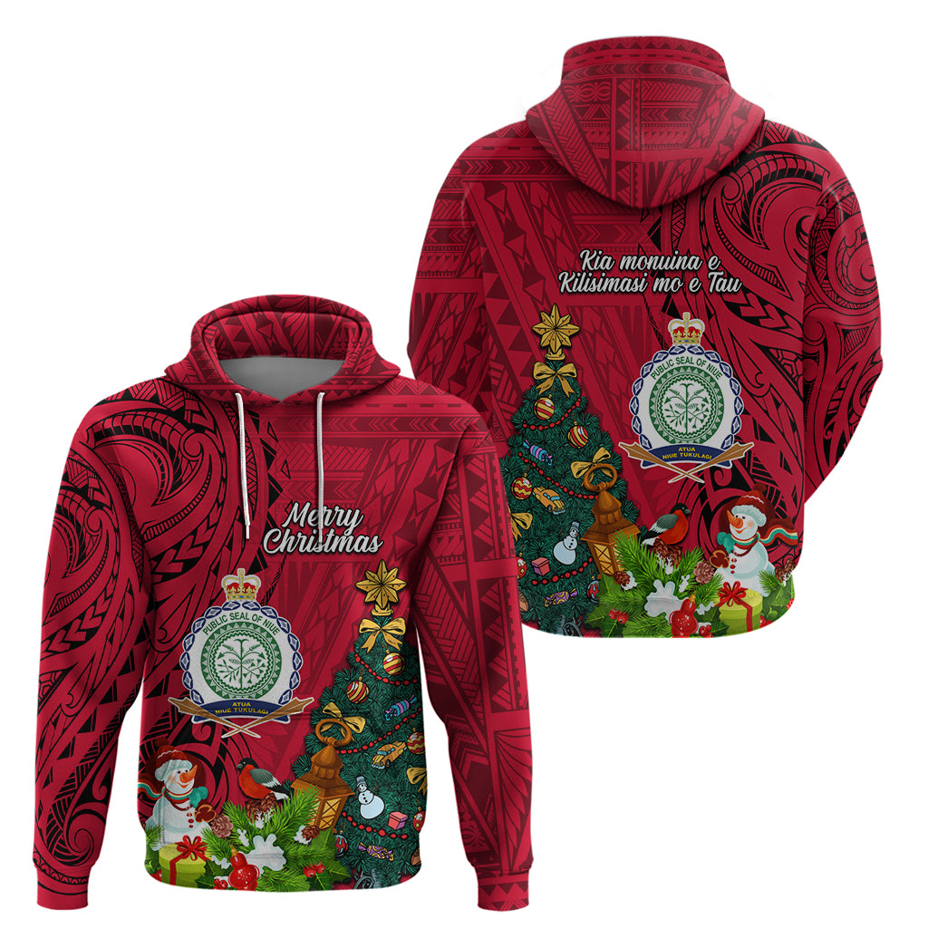 Niue Christmas Hoodie Coat of Arms and Polynesian Tattoo Xmas Element Christmas Red Vibe LT03 - Polynesian Pride