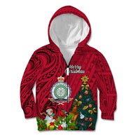 Niue Christmas Kid Hoodie Coat of Arms and Polynesian Tattoo Xmas Element Christmas Red Vibe LT03 Zip Hoodie Red - Polynesian Pride