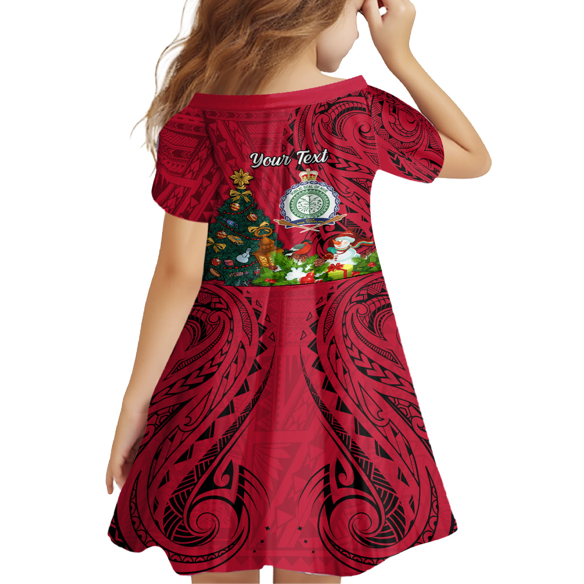 Personalised Niue Christmas Family Matching Off Shoulder Maxi Dress and Hawaiian Shirt Coat of Arms and Polynesian Tattoo Xmas Element Christmas Red Vibe LT03 - Polynesian Pride