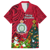 Personalised Niue Christmas Family Matching Puletasi Dress and Hawaiian Shirt Coat of Arms and Polynesian Tattoo Xmas Element Christmas Red Vibe LT03 Dad's Shirt - Short Sleeve Red - Polynesian Pride