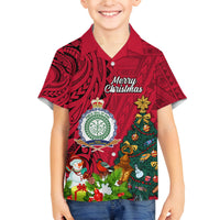Personalised Niue Christmas Family Matching Puletasi Dress and Hawaiian Shirt Coat of Arms and Polynesian Tattoo Xmas Element Christmas Red Vibe LT03 Son's Shirt Red - Polynesian Pride
