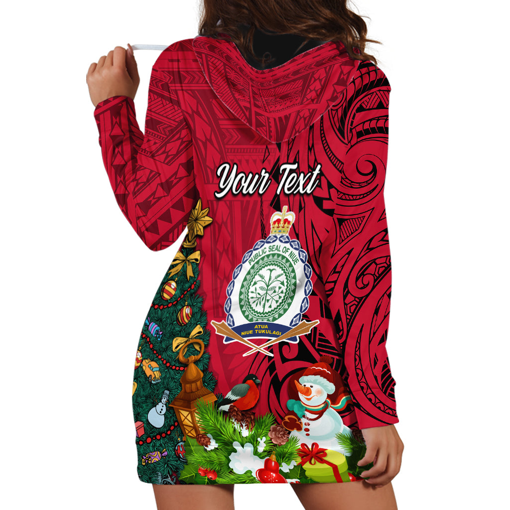 Personalised Niue Christmas Hoodie Dress Coat of Arms and Polynesian Tattoo Xmas Element Christmas Red Vibe LT03 - Polynesian Pride