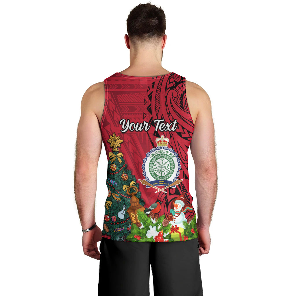 Personalised Niue Christmas Men Tank Top Coat of Arms and Polynesian Tattoo Xmas Element Christmas Red Vibe LT03 - Polynesian Pride