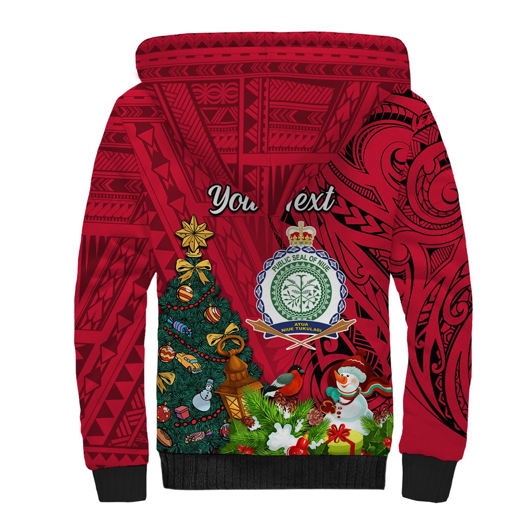 Personalised Niue Christmas Sherpa Hoodie Coat of Arms and Polynesian Tattoo Xmas Element Christmas Red Vibe LT03 - Polynesian Pride