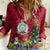 Personalised Niue Christmas Women Casual Shirt Coat of Arms and Polynesian Tattoo Xmas Element Christmas Red Vibe LT03 Female Red - Polynesian Pride