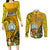 Niue Christmas Couples Matching Long Sleeve Bodycon Dress and Long Sleeve Button Shirt Coat of Arms and Polynesian Tattoo Xmas Element Christmas Yellow Vibe LT03 Yellow - Polynesian Pride