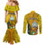 Niue Christmas Couples Matching Mermaid Dress and Long Sleeve Button Shirt Coat of Arms and Polynesian Tattoo Xmas Element Christmas Yellow Vibe LT03 - Polynesian Pride