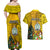 Niue Christmas Couples Matching Off Shoulder Maxi Dress and Hawaiian Shirt Coat of Arms and Polynesian Tattoo Xmas Element Christmas Yellow Vibe LT03 - Polynesian Pride