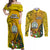 Niue Christmas Couples Matching Off Shoulder Maxi Dress and Long Sleeve Button Shirt Coat of Arms and Polynesian Tattoo Xmas Element Christmas Yellow Vibe LT03 Yellow - Polynesian Pride