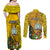 Niue Christmas Couples Matching Off Shoulder Maxi Dress and Long Sleeve Button Shirt Coat of Arms and Polynesian Tattoo Xmas Element Christmas Yellow Vibe LT03 - Polynesian Pride