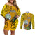 Niue Christmas Couples Matching Off Shoulder Short Dress and Long Sleeve Button Shirt Coat of Arms and Polynesian Tattoo Xmas Element Christmas Yellow Vibe LT03 Yellow - Polynesian Pride