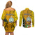 Niue Christmas Couples Matching Off Shoulder Short Dress and Long Sleeve Button Shirt Coat of Arms and Polynesian Tattoo Xmas Element Christmas Yellow Vibe LT03 - Polynesian Pride