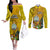 Niue Christmas Couples Matching Off The Shoulder Long Sleeve Dress and Long Sleeve Button Shirt Coat of Arms and Polynesian Tattoo Xmas Element Christmas Yellow Vibe LT03 Yellow - Polynesian Pride