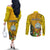 Niue Christmas Couples Matching Off The Shoulder Long Sleeve Dress and Long Sleeve Button Shirt Coat of Arms and Polynesian Tattoo Xmas Element Christmas Yellow Vibe LT03 - Polynesian Pride