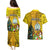 Niue Christmas Couples Matching Puletasi Dress and Hawaiian Shirt Coat of Arms and Polynesian Tattoo Xmas Element Christmas Yellow Vibe LT03 - Polynesian Pride