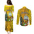 Niue Christmas Couples Matching Puletasi Dress and Long Sleeve Button Shirt Coat of Arms and Polynesian Tattoo Xmas Element Christmas Yellow Vibe LT03 - Polynesian Pride