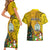 Niue Christmas Couples Matching Short Sleeve Bodycon Dress and Hawaiian Shirt Coat of Arms and Polynesian Tattoo Xmas Element Christmas Yellow Vibe LT03 - Polynesian Pride