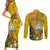 Niue Christmas Couples Matching Short Sleeve Bodycon Dress and Long Sleeve Button Shirt Coat of Arms and Polynesian Tattoo Xmas Element Christmas Yellow Vibe LT03 - Polynesian Pride