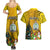 Niue Christmas Couples Matching Summer Maxi Dress and Hawaiian Shirt Coat of Arms and Polynesian Tattoo Xmas Element Christmas Yellow Vibe LT03 - Polynesian Pride