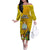 Niue Christmas Family Matching Off Shoulder Long Sleeve Dress and Hawaiian Shirt Coat of Arms and Polynesian Tattoo Xmas Element Christmas Yellow Vibe LT03 Mom's Dress Yellow - Polynesian Pride