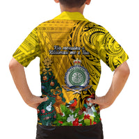 Niue Christmas Family Matching Off Shoulder Maxi Dress and Hawaiian Shirt Coat of Arms and Polynesian Tattoo Xmas Element Christmas Yellow Vibe LT03 - Polynesian Pride