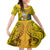 Niue Christmas Family Matching Off Shoulder Short Dress and Hawaiian Shirt Coat of Arms and Polynesian Tattoo Xmas Element Christmas Yellow Vibe LT03 Daughter's Dress Yellow - Polynesian Pride