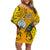 Niue Christmas Family Matching Off Shoulder Short Dress and Hawaiian Shirt Coat of Arms and Polynesian Tattoo Xmas Element Christmas Yellow Vibe LT03 Mom's Dress Yellow - Polynesian Pride