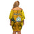 Niue Christmas Family Matching Off Shoulder Short Dress and Hawaiian Shirt Coat of Arms and Polynesian Tattoo Xmas Element Christmas Yellow Vibe LT03 - Polynesian Pride