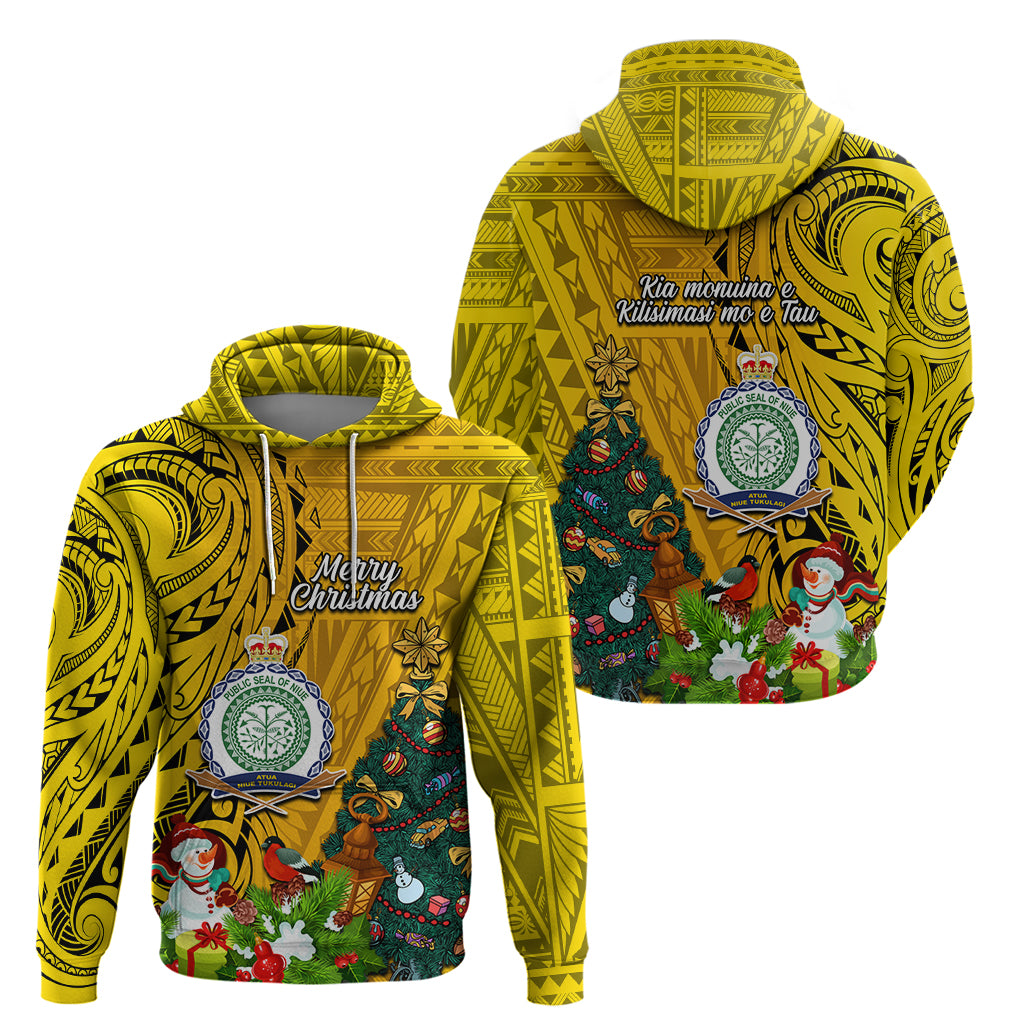 Niue Christmas Hoodie Coat of Arms and Polynesian Tattoo Xmas Element Christmas Yellow Vibe LT03 - Polynesian Pride