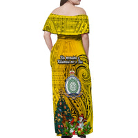 Niue Christmas Off Shoulder Maxi Dress Coat of Arms and Polynesian Tattoo Xmas Element Christmas Yellow Vibe LT03 - Polynesian Pride
