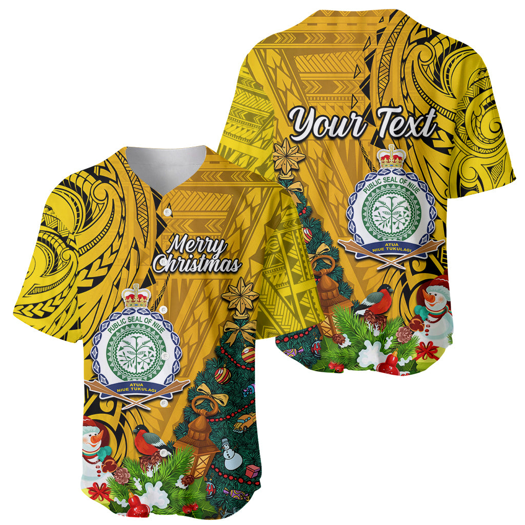 Personalised Niue Christmas Baseball Jersey Coat of Arms and Polynesian Tattoo Xmas Element Christmas Yellow Vibe LT03 - Polynesian Pride