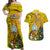 Personalised Niue Christmas Couples Matching Off Shoulder Maxi Dress and Hawaiian Shirt Coat of Arms and Polynesian Tattoo Xmas Element Christmas Yellow Vibe LT03 Yellow - Polynesian Pride