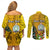 Personalised Niue Christmas Couples Matching Off Shoulder Short Dress and Long Sleeve Button Shirt Coat of Arms and Polynesian Tattoo Xmas Element Christmas Yellow Vibe LT03 - Polynesian Pride