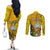 Personalised Niue Christmas Couples Matching Off The Shoulder Long Sleeve Dress and Long Sleeve Button Shirt Coat of Arms and Polynesian Tattoo Xmas Element Christmas Yellow Vibe LT03 - Polynesian Pride