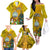 Personalised Niue Christmas Family Matching Off Shoulder Long Sleeve Dress and Hawaiian Shirt Coat of Arms and Polynesian Tattoo Xmas Element Christmas Yellow Vibe LT03 - Polynesian Pride