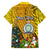 Personalised Niue Christmas Family Matching Off Shoulder Long Sleeve Dress and Hawaiian Shirt Coat of Arms and Polynesian Tattoo Xmas Element Christmas Yellow Vibe LT03 - Polynesian Pride